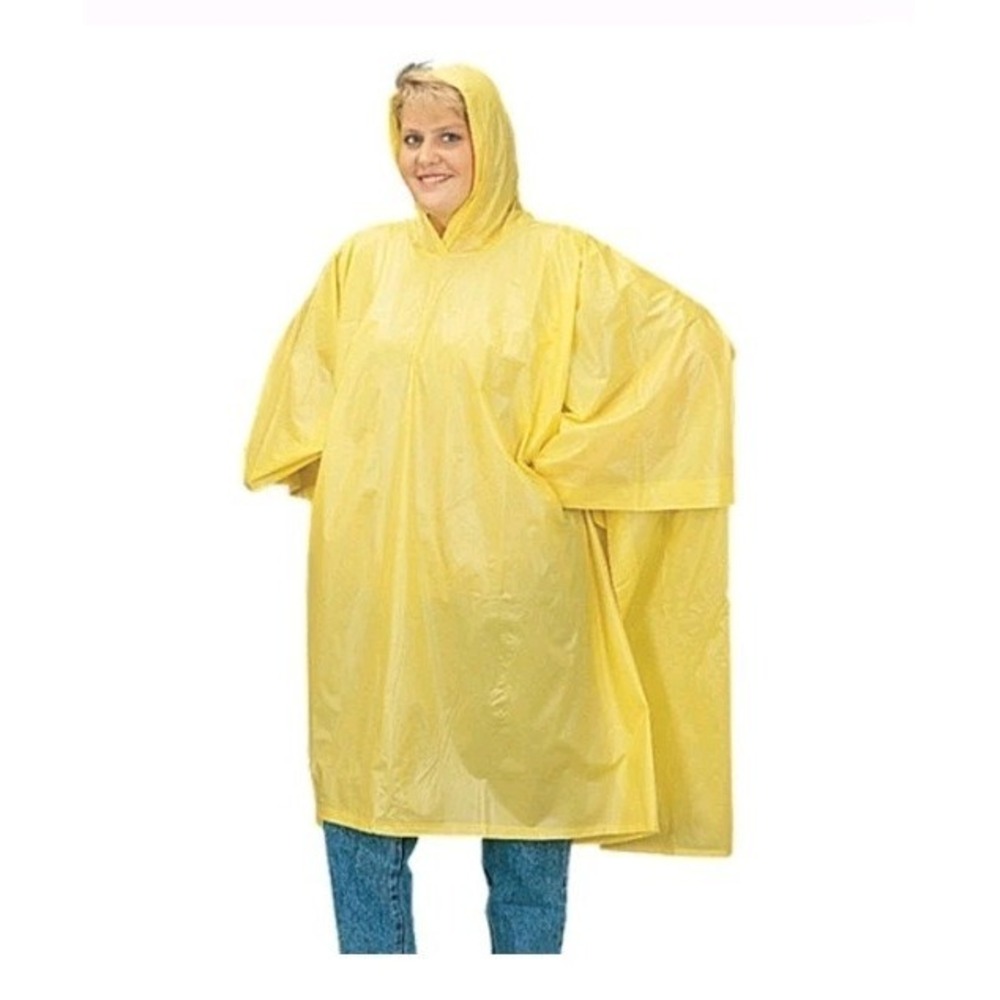 Rain Poncho Yellow PVC Lightweight Poncho Waterproof Hoodie Snaps 50W"X36H"